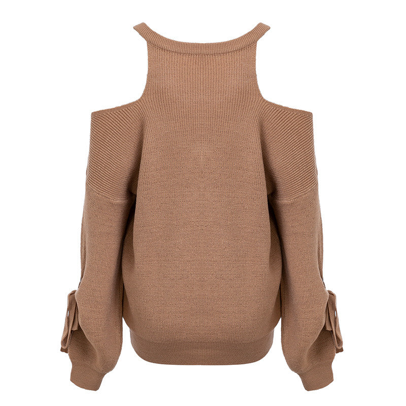 Open-Shoulder V-Neck Sweater